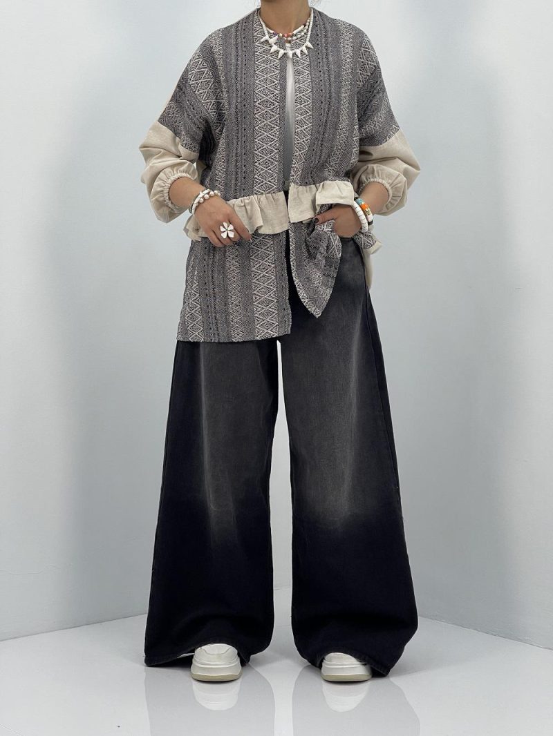 مانتو لینن تابستانه کرم مشکی