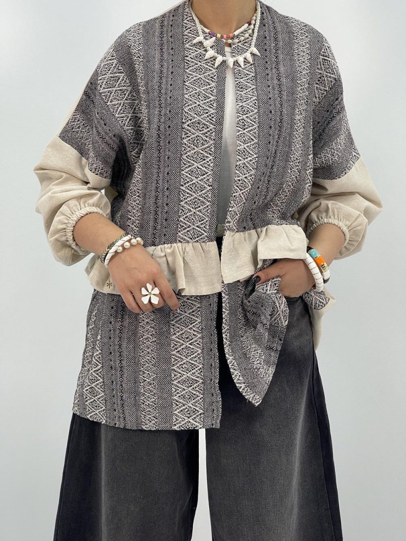 مانتو لینن تابستانه کرم مشکی