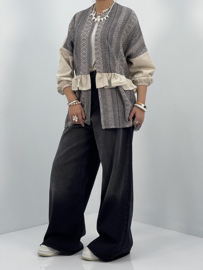 مانتو لینن تابستانه کرم مشکی