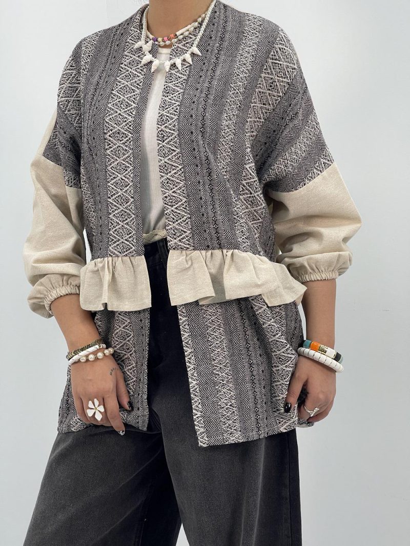 مانتو لینن تابستانه کرم مشکی