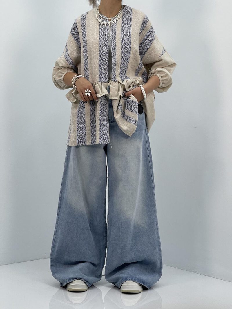 مانتو لینن تابستانه کرم آبی