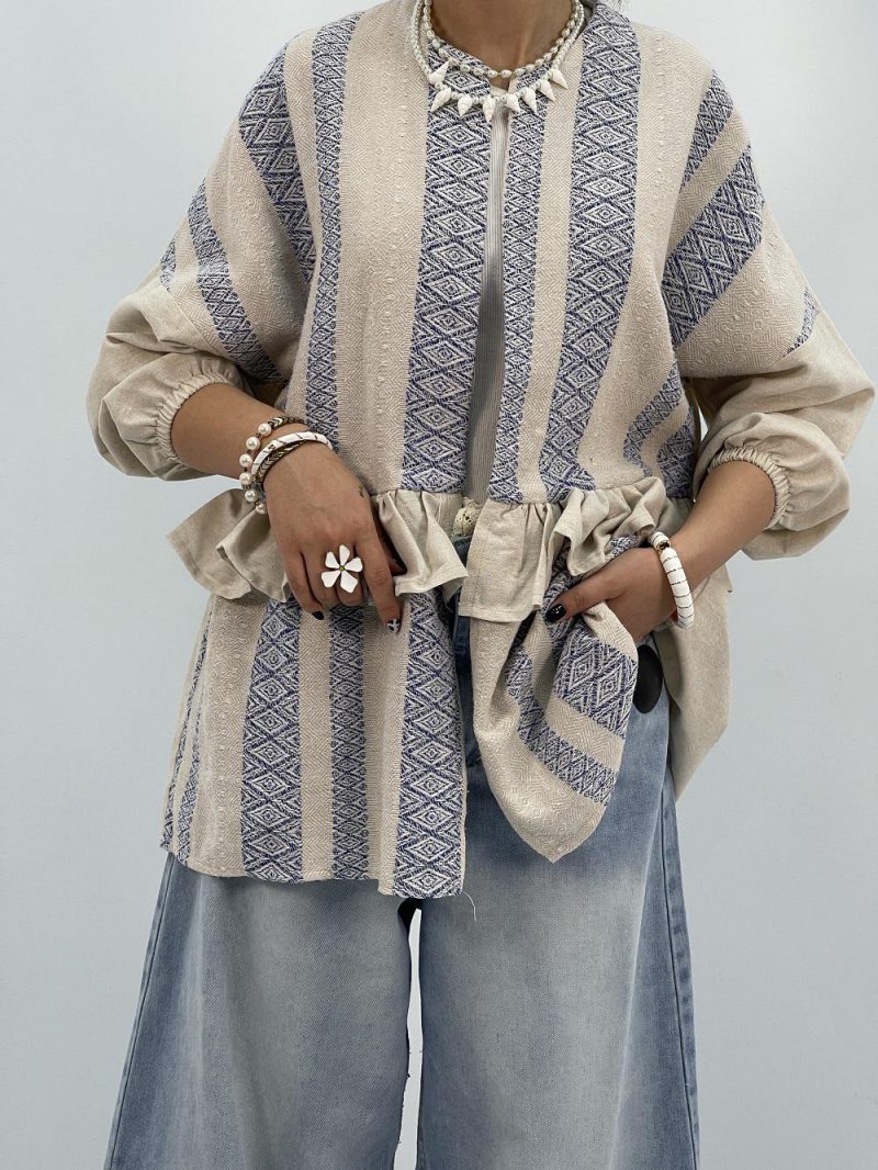 مانتو لینن تابستانه کرم آبی