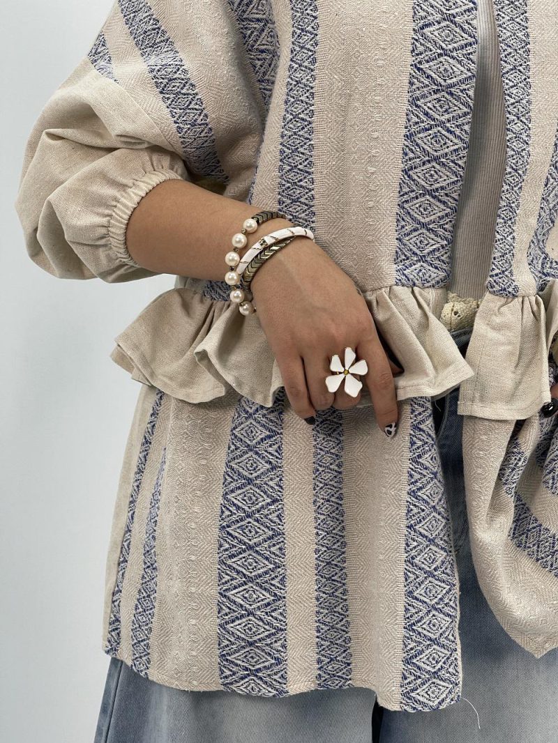 مانتو لینن تابستانه کرم آبی