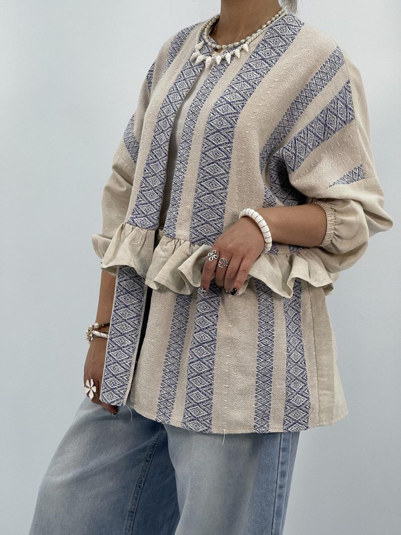 مانتو لینن تابستانه کرم آبی