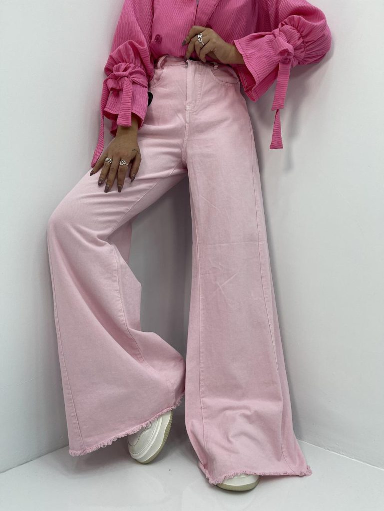 شلوار جین زنانه شافل بگ کتان صورتی