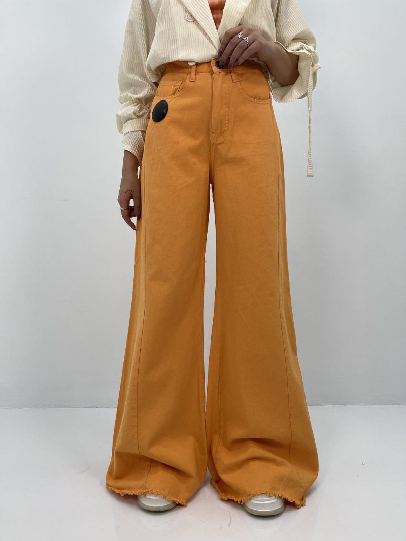 شلوار جین زنانه شافل بگ کتان نارنجی