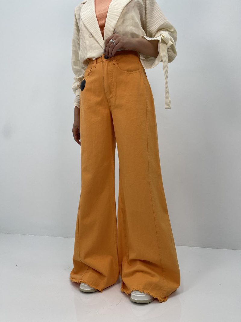 شلوار جین زنانه شافل بگ کتان نارنجی