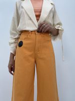 شلوار جین زنانه شافل بگ کتان نارنجی