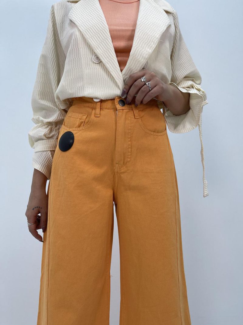 شلوار جین زنانه شافل بگ کتان نارنجی