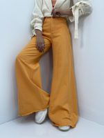 شلوار جین زنانه شافل بگ کتان نارنجی