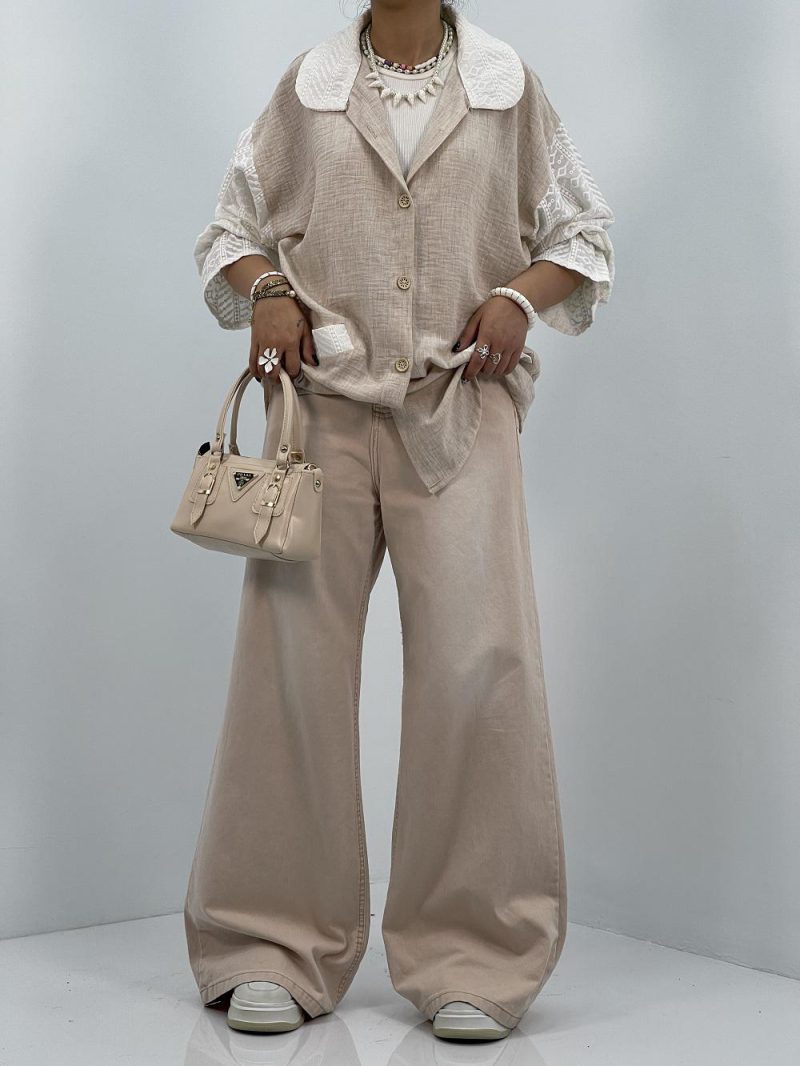 مانتو شومیزی لینن کرم