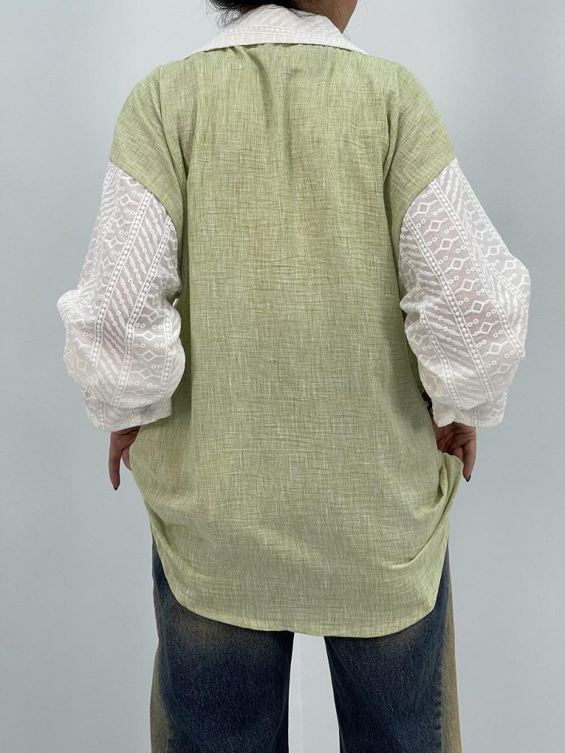 مانتو شومیزی لینن سبز روشن