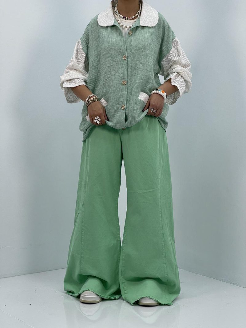 مانتو شومیزی لینن سبز