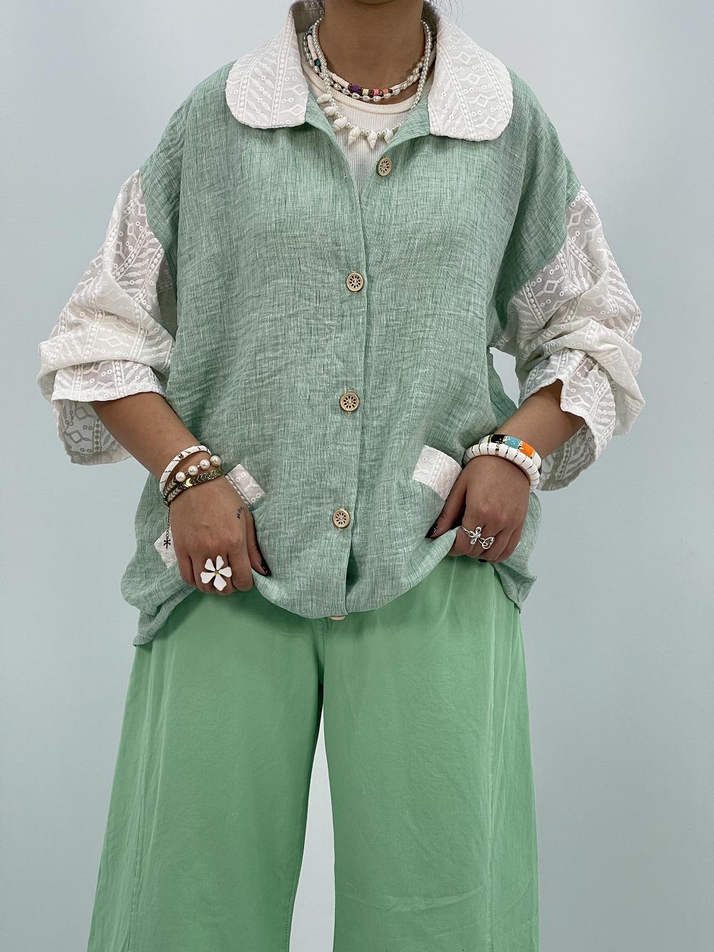 مانتو شومیزی لینن سبز