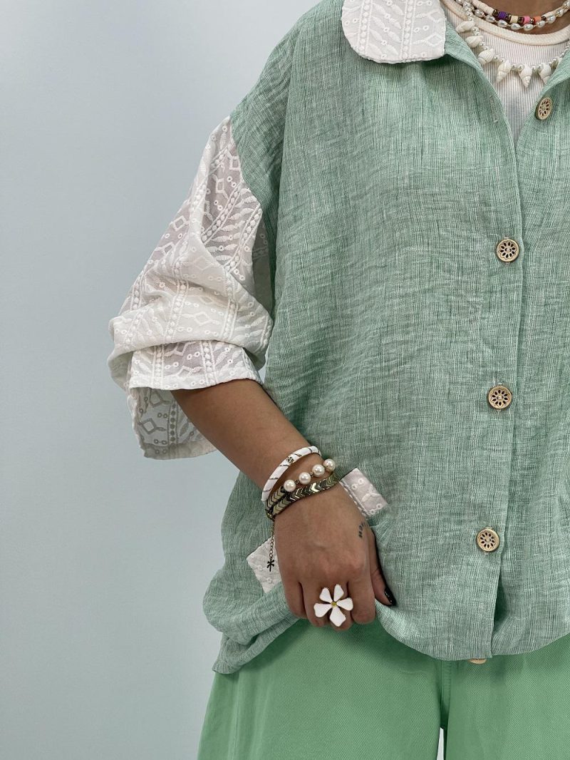 مانتو شومیزی لینن سبز