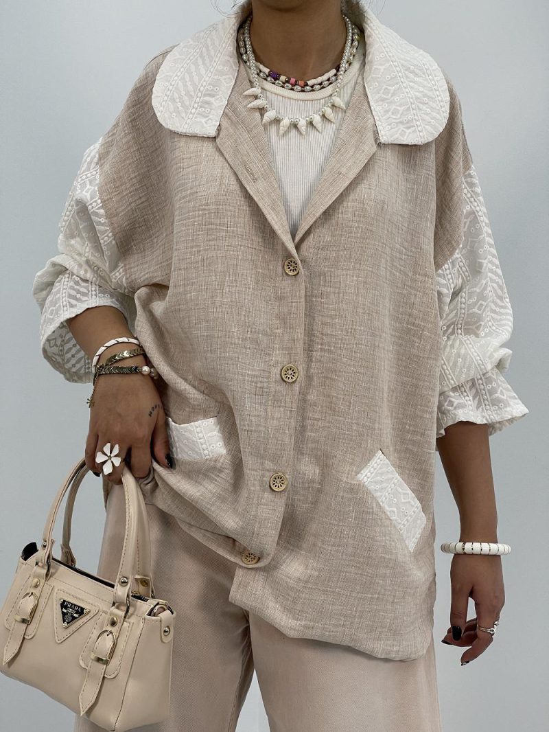 مانتو شومیزی لینن کرم