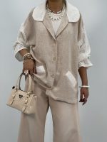 مانتو شومیزی لینن کرم