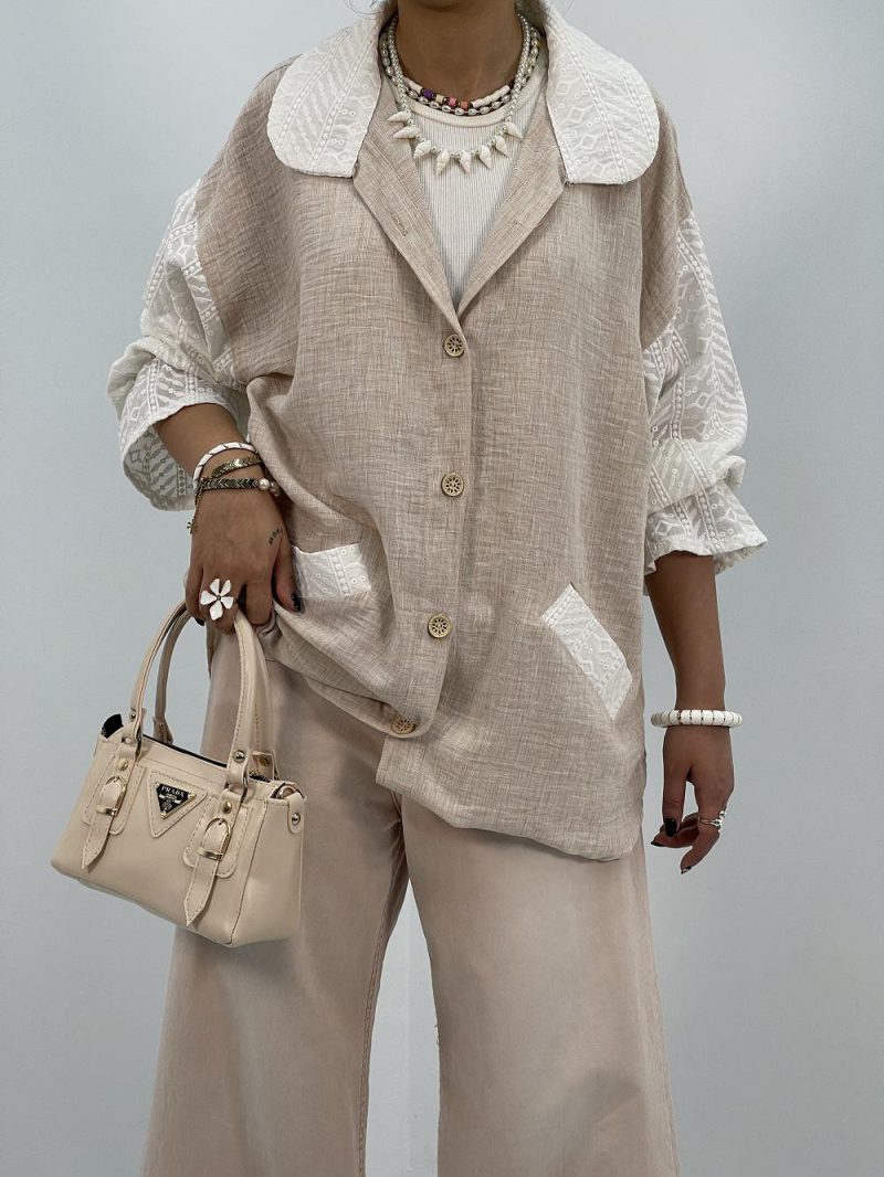 مانتو شومیزی لینن کرم