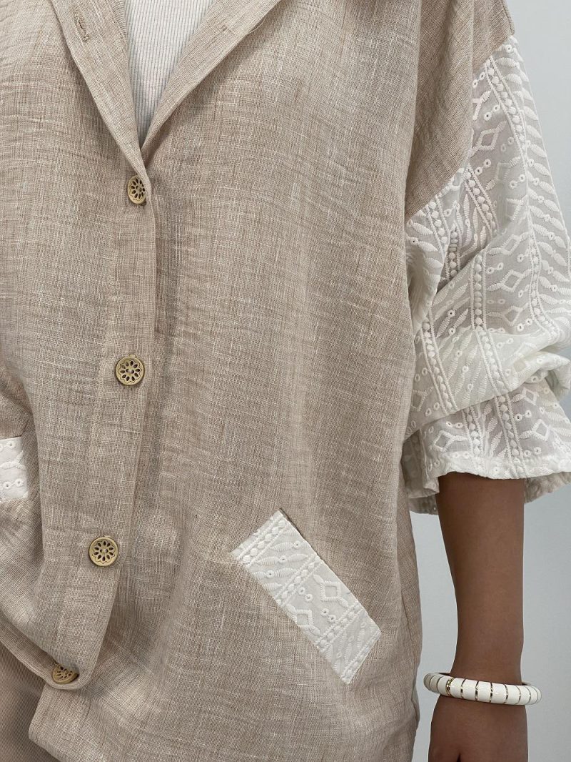 مانتو شومیزی لینن کرم