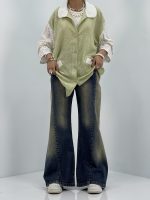 مانتو شومیزی لینن سبز روشن