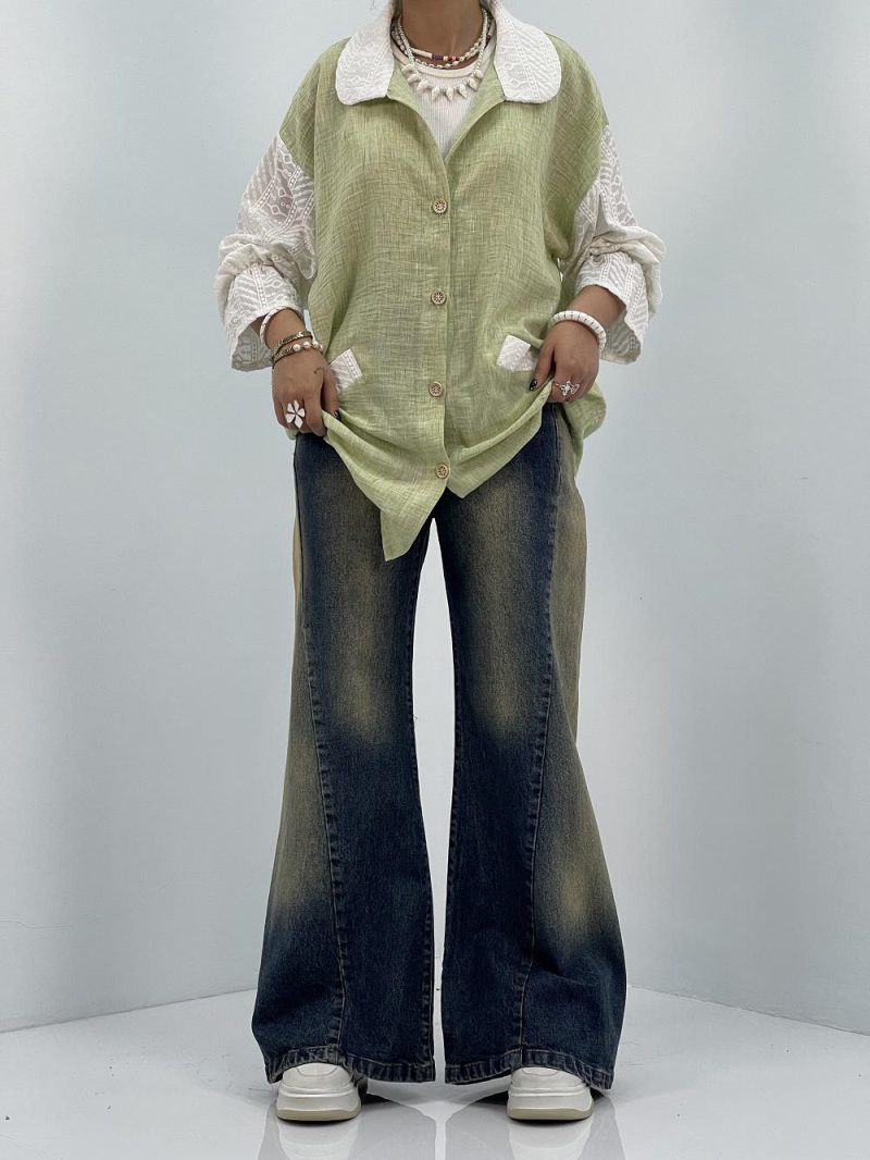 مانتو شومیزی لینن سبز روشن