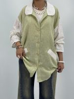 مانتو شومیزی لینن سبز روشن