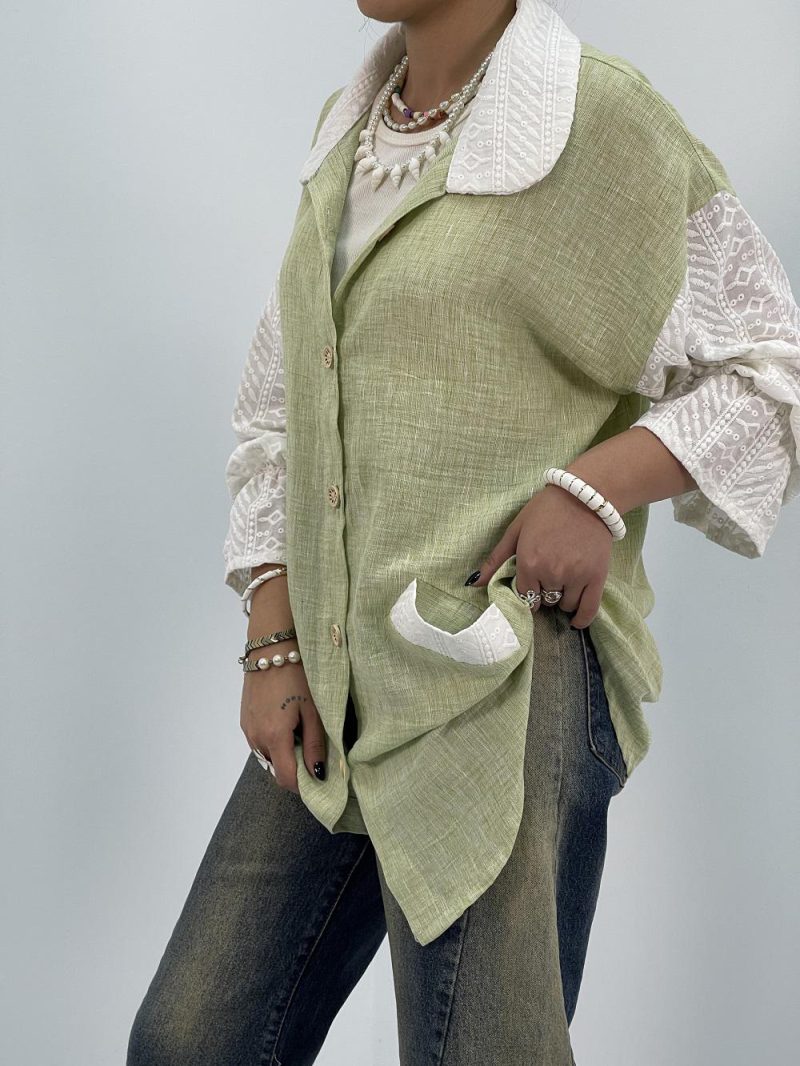 مانتو شومیزی لینن سبز روشن