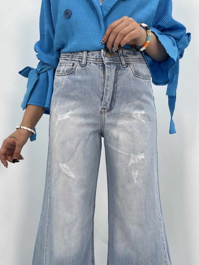 شلوار جین زنانه شافل آبی یخی