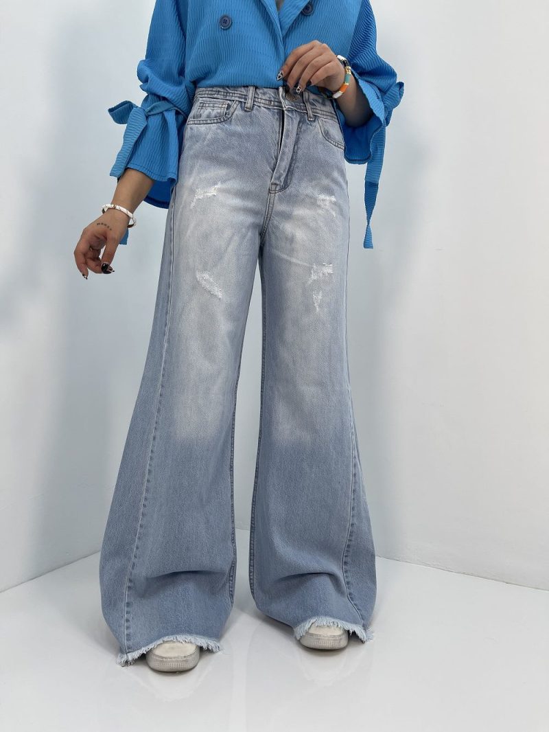 شلوار جین زنانه شافل آبی یخی