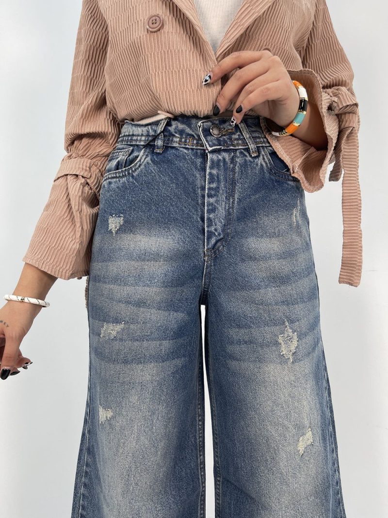 شلوار جین زنانه فول بگ آبی