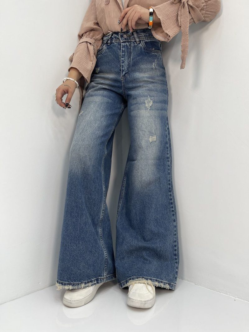 شلوار جین زنانه فول بگ آبی