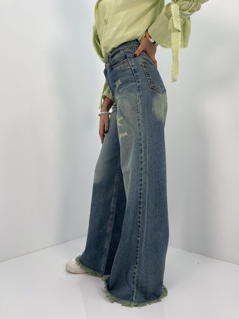 شلوار جین زنانه فول بگ تینت سبز