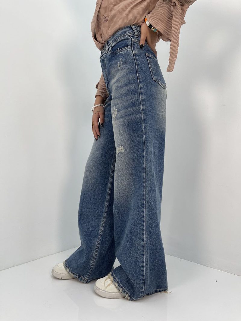 شلوار جین زنانه فول بگ آبی