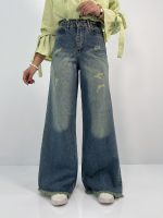 شلوار جین زنانه فول بگ تینت سبز