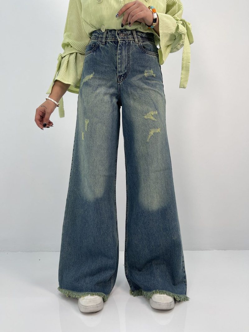 شلوار جین زنانه فول بگ تینت سبز