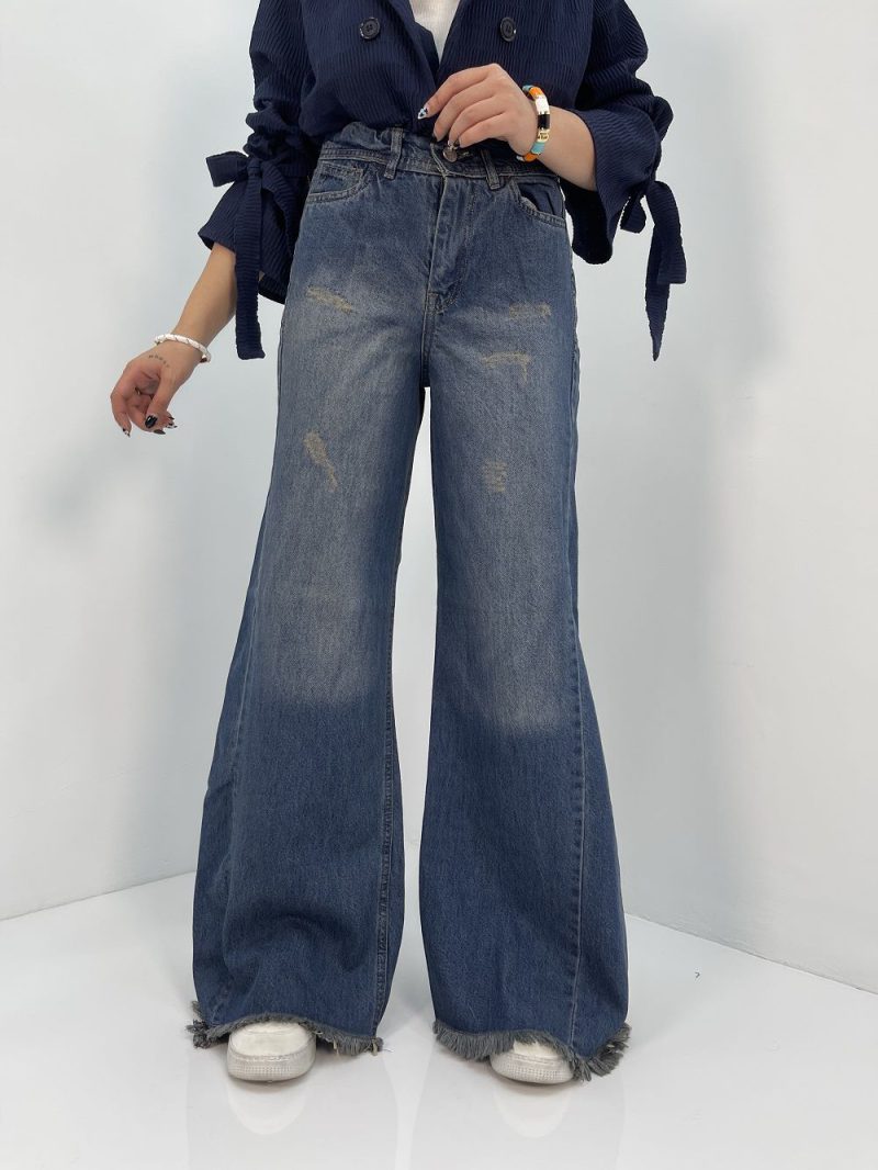 شلوار جین زنانه شافل آبی نفتی