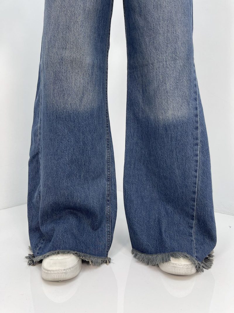 شلوار جین زنانه شافل آبی نفتی