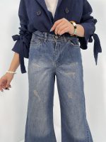 شلوار جین زنانه شافل آبی نفتی