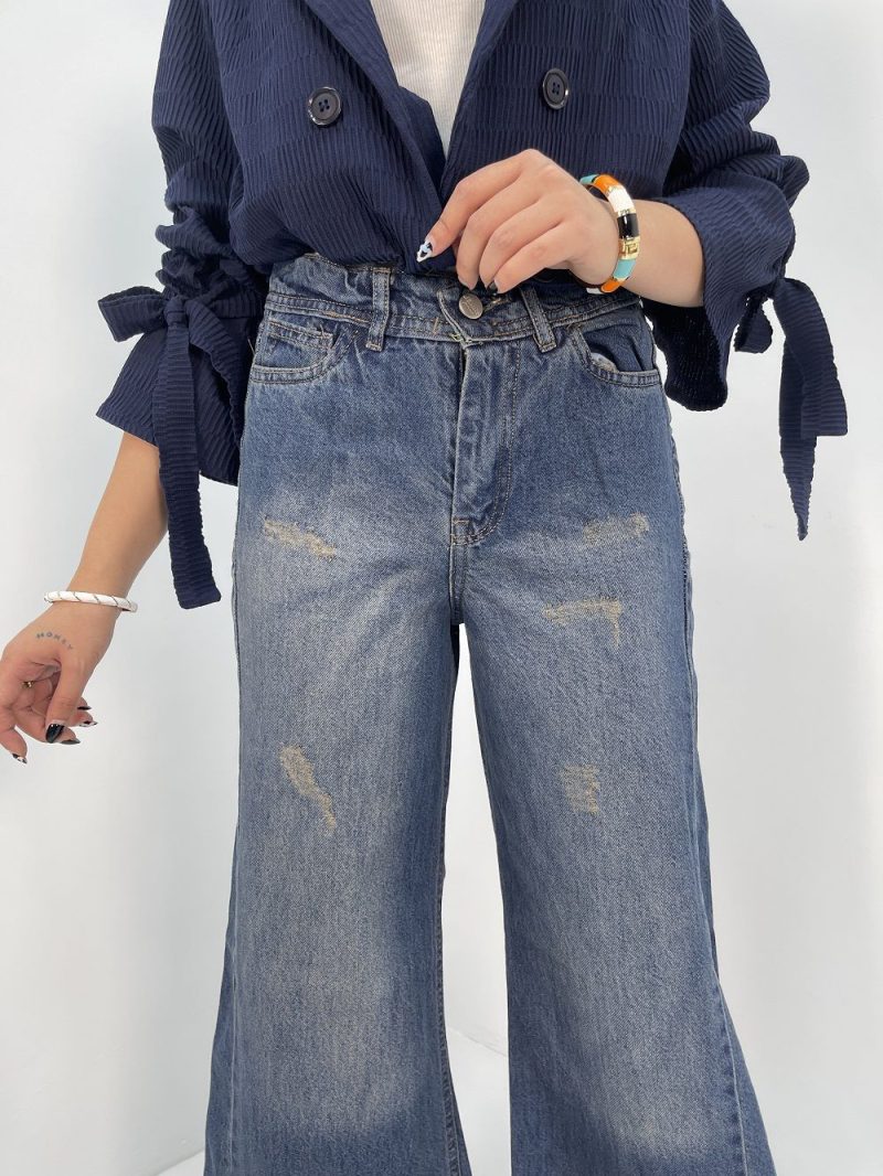 شلوار جین زنانه شافل آبی نفتی