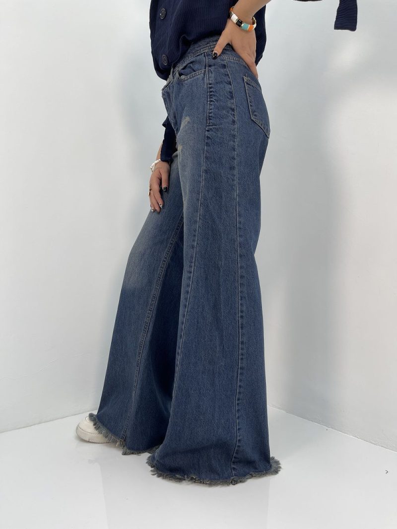 شلوار جین زنانه شافل آبی نفتی