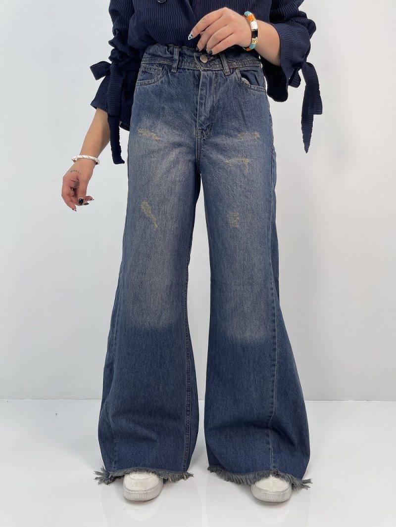 شلوار جین زنانه شافل آبی نفتی