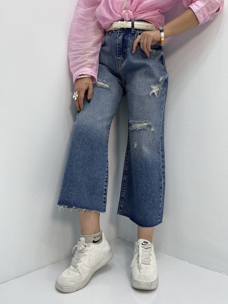Women's blue wide leg jeans