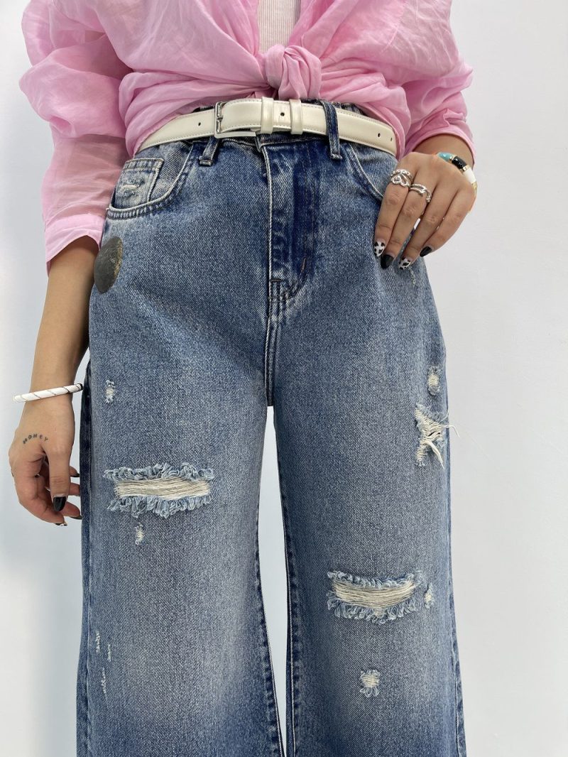 Women's blue wide leg jeans