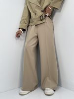 شلوار پارچه مازراتی فول بگ زنانه کرم روشن