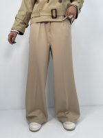 شلوار پارچه مازراتی فول بگ زنانه کرم روشن