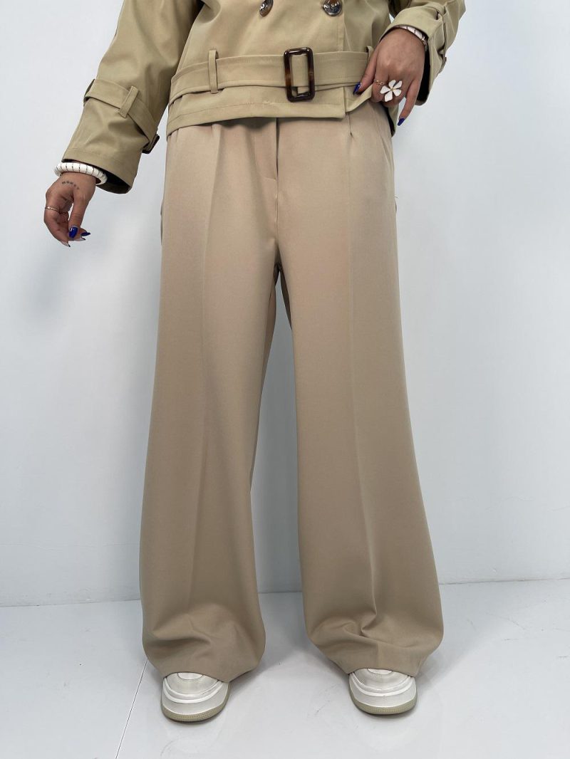 شلوار پارچه مازراتی فول بگ زنانه کرم روشن