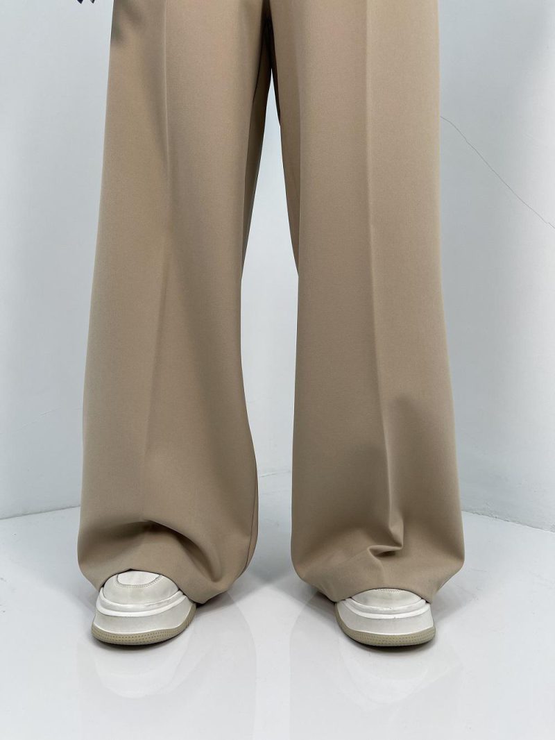 شلوار پارچه مازراتی فول بگ زنانه کرم روشن