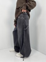 شلوار جین زنانه بالونی کارپنتری زغالی