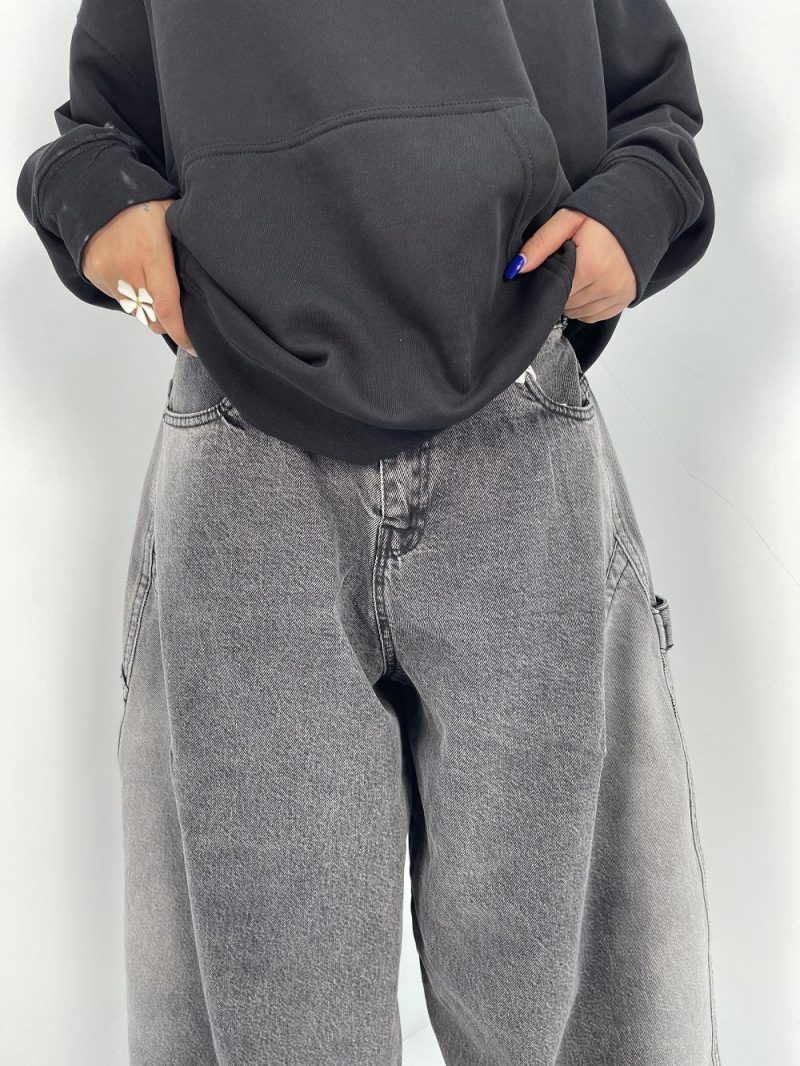 شلوار جین زنانه بالونی کارپنتری زغالی سنگشور