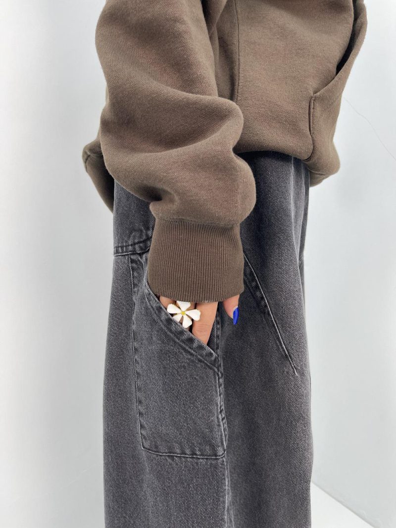 شلوار جین زنانه بالونی کارپنتری زغالی